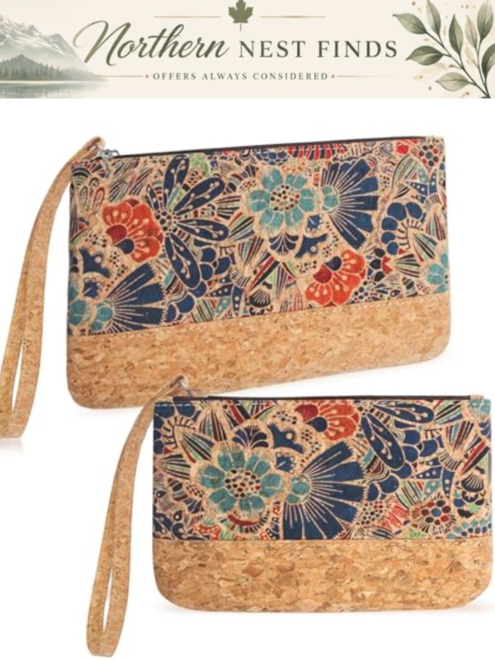 Natural Cork Wristlet Clutch Wallet Card Holder Coin Purse